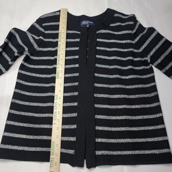 Jones New York Signature Cardigan Womens Large Black Silver Metallic Stripes - Picture 11 of 16
